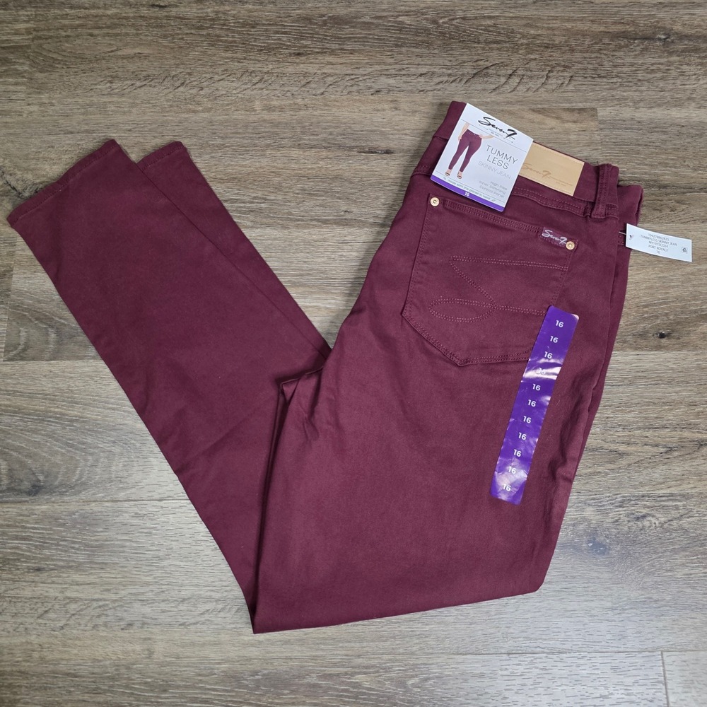 Seven7 Womens 16 Tummyless High Rise Skinny Jeans Port Royal Burgundy MY1975C024